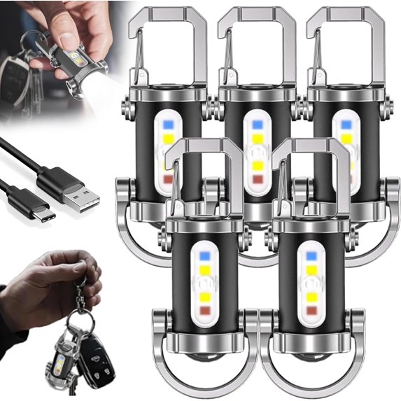 Vbbert Keychain Flashlight, Portable, Rechargeable, Waterproof, Super Bright Mini USB LED Light with Power Bank Function and 7 Lighting Modes, Perfect for Outdoor Camping and Hiking (2-Pack)