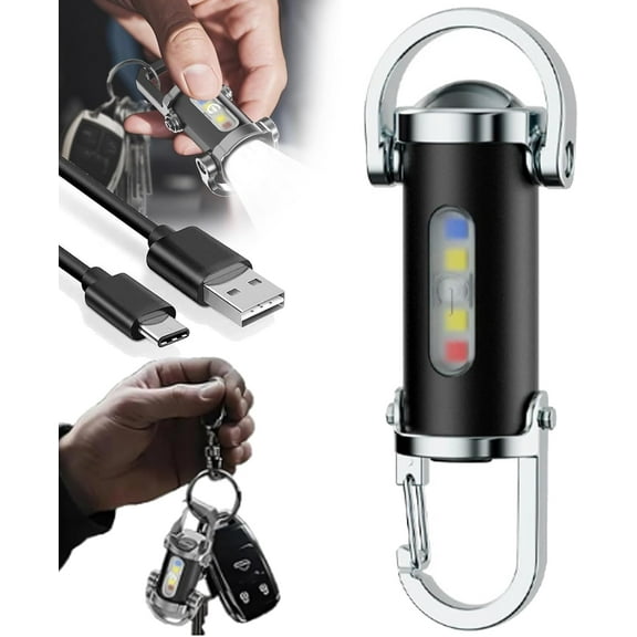 Vbbert Keychain Flashlight, Portable, Rechargeable, Waterproof, Super Bright Mini USB LED Light with Power Bank Function and 7 Lighting Modes, Perfect for Outdoor Camping and Hiking (2-Pack)