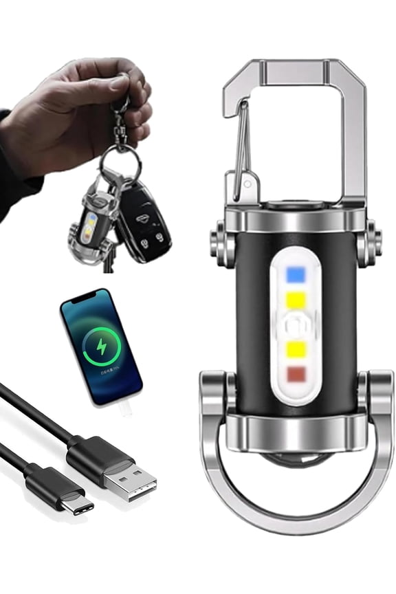 Vbbert Keychain Flashlight, Portable, Rechargeable, Waterproof, Super Bright Mini USB LED Light with Power Bank Function and 7 Lighting Modes, Perfect for Outdoor Camping and Hiking (2-Pack)