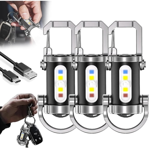 Vbbert Keychain Flashlight, Portable, Rechargeable, Waterproof, Super Bright Mini USB LED Light with Power Bank Function and 7 Lighting Modes, Perfect for Outdoor Camping and Hiking (2-Pack)