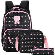Vbiger 3-in-1 School Backpack for Girls Black Bookbag Kids Backpack for Primary & Middle School Student