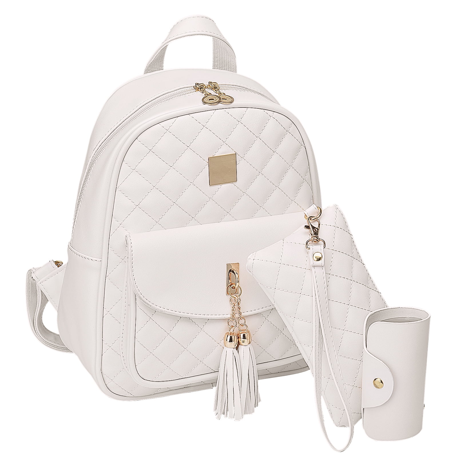 Mini Leather Backpack Purse 3 Pieces Set Bowknot Small Backpack Cute Casual  Travel Daypacks for Girls Women White