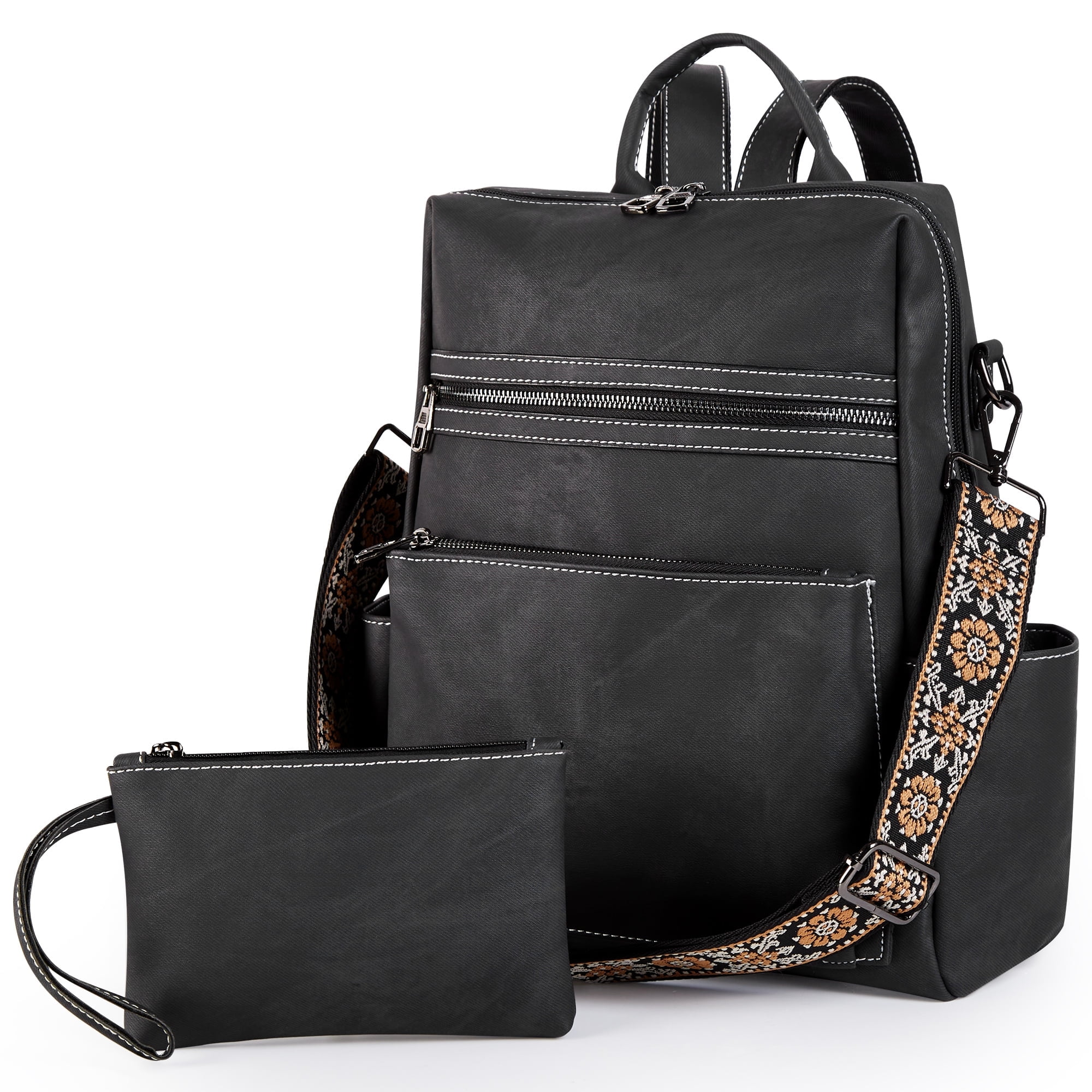 Black and Gray Backpack with Wallet ALTOSY Genuine Leather Backpack Purse for Women Large  main image 2