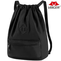 Vbiger Drawstring Backpack Black Gym Bag Nylon Drawstring Bags Large Capacity Lightweight Backpack