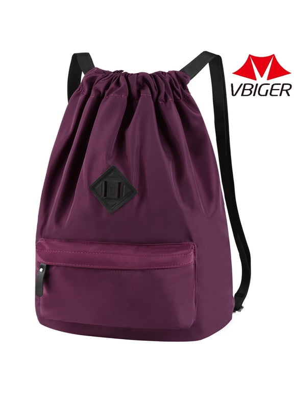 Drawstring Backpack String Gym Sports Bag Waterproof Nylon Fitness Drawstring Bag - Purple