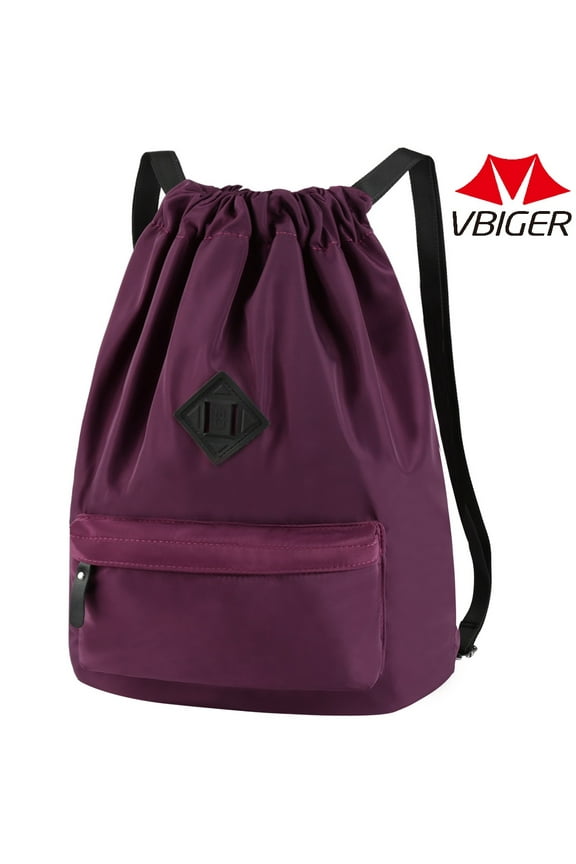 Drawstring Backpack String Gym Sports Bag Waterproof Nylon Fitness Drawstring Bag - Purple