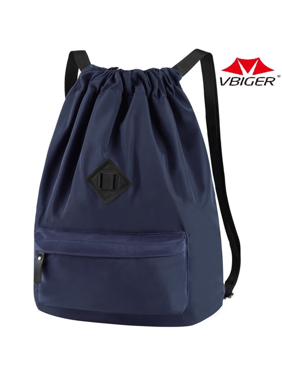 Drawstring Backpack Waterproof Nylon Fitness String Gym Sports Bag for Women Men - Dark Blue