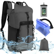 Vbiger Dry Bag 20L Waterproof  Roll Top Dry Compression Sack with Cellphone Bag and Waist Bag, Grey