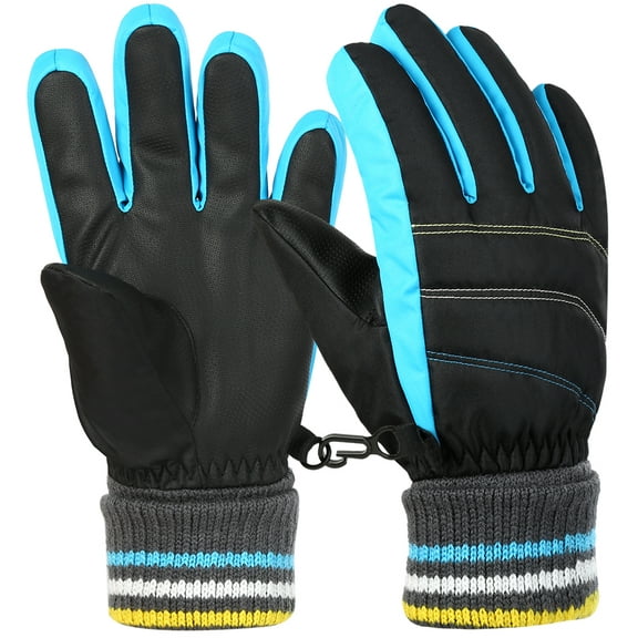 Vbiger Kids Ski Gloves Warm Winter Gloves Cold Weather Gloves Tear-resistant Outdoor Sports Gloves Anti-slip Skating Gloves, Suitable for 6-8 Years Boys and Girls, Blue