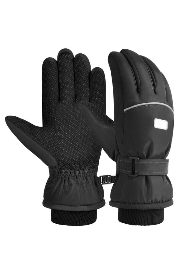 Kids Ski Snow Gloves Cold Weather Gloves, Winter Gloves Anti-Slip Waterproof Windproof Thermal Fleece with Grip Suitable for Kids Between 10-12 Years Old, Black L