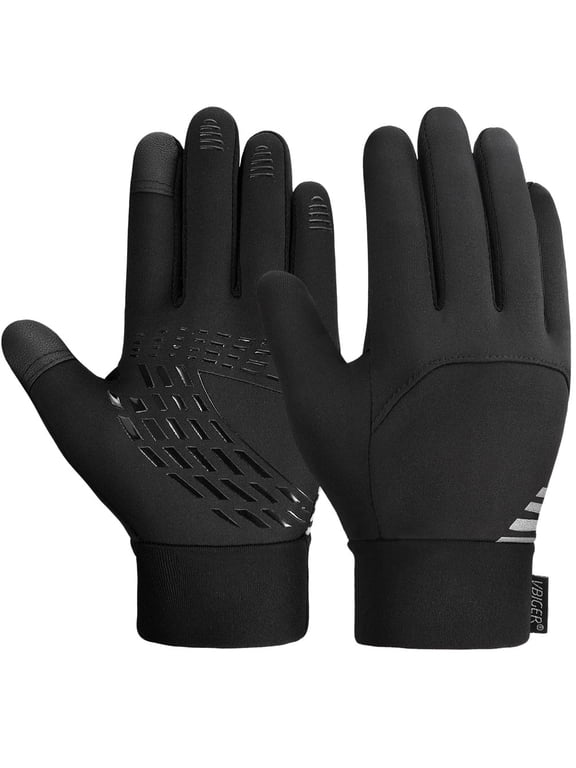 Kids Winter Gloves Thickened Touch Screen Gloves Cold Weather Gloves with Reflective Designs- Ideal Gift for Christmas, 10-12 Years Black