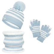 VIBGER Vbiger Kids Winter Hat Gloves Scarf Set for Girls Boys, with Pom Knit Neck Warmer Mittens Fleece Lined Set - Blue