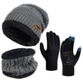 thumbnail image 1 of Vbiger 3pcs Winter Set for Adult, Beanie Hat Scarf Set with Gloves Touch Screen Cold Weather Warm Set for Valentine's Day,Gray, 1 of 6