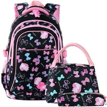 Vbiger School Backpack Black Backpacks for Girls and Boys Nylon Bookbag with Lunch Bag ＆ Pencil Case