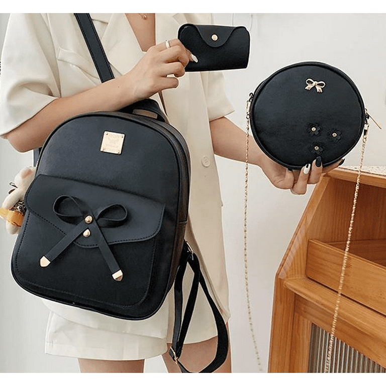 Fashion Women Backpack Waterproof PU Leather Backpack Travel Shoulder Bag  School Bags for Girls, Black 