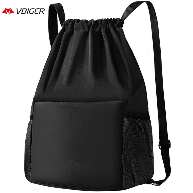 Vbiger Unisex Drawstring Backpack School Shoulder Bag Outdoor Backpack, Waterproof  Nylon Backpack, Large Capacity - Black 