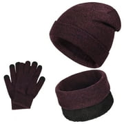 Vbiger Winter Beanie Hat Scarf Touchscreen Gloves Set for Men and Women, Beanie Gloves Neck Warmer Set with Warm Knit Fleece Lined, Wine Red