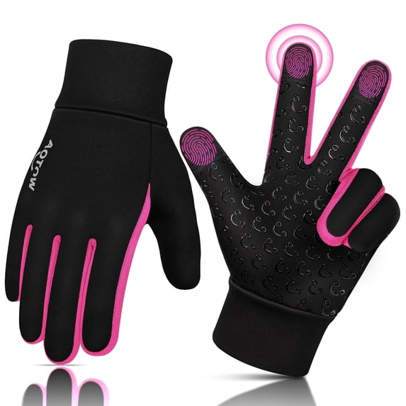 Vbiger Winter Gloves for Kids Full Finger Warm Gloves Touchscreen Gloves Anti-slip Cycling Gloves Reflective Sport Gloves,Pink,XL