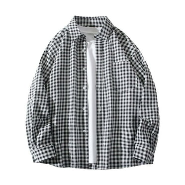 Vblhal 2024 Hot New Plaid Shacket Button Shirts for Men Long Sleeve Collared Shirt Deals of the Week Lightweight Jacket T-Shirts with Pocket