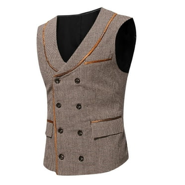 Vblhal Deals of the Day Clearance Groom's Wedding Vest Men's Double Breasted Dress Waistcoat Business Work Vests with 8 Buttons, V-Neck Suit Vest