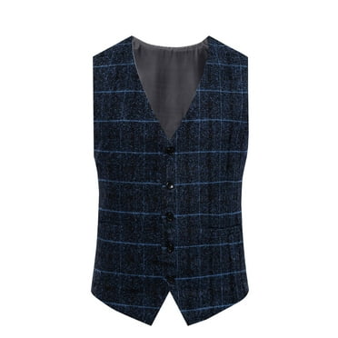 Vblhal Deals of the Week Clearance Herringbone Tweed Plaid Suit Vest for Men Classic Single Breasted Waistcoat Vintage Slim Business Vests