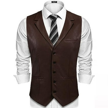 Vblhal Deals of the Week Clearance Men Leather Suit Vest Vintage Western Vests Jackets V-Neck Single Breasted Dress Waistcoats Retro Biker Vest
