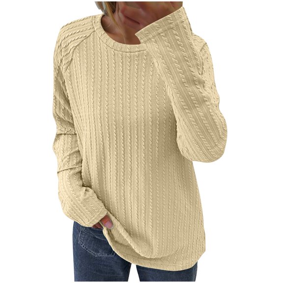 Vblhal Lightweight Long Sleeve Tops for Womens Fall Fashion Trendy Pullovers Round Neck Knit Tee Comfortable Basic Blouses Daily Sweatshirts