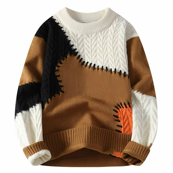 Vblhal Loose Fit Sweaters for Big and Tall Oversized Pullover Sweater for Men Cable Knit Crewneck Colorblock Jumper Tops