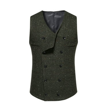 Vblhal Prime Day Deals of the Week Men V-Neck Formal Suit Vest Slim Comfy Business Waistcoat Double Breasted Dress Vests Wedding Tuxedo Vest