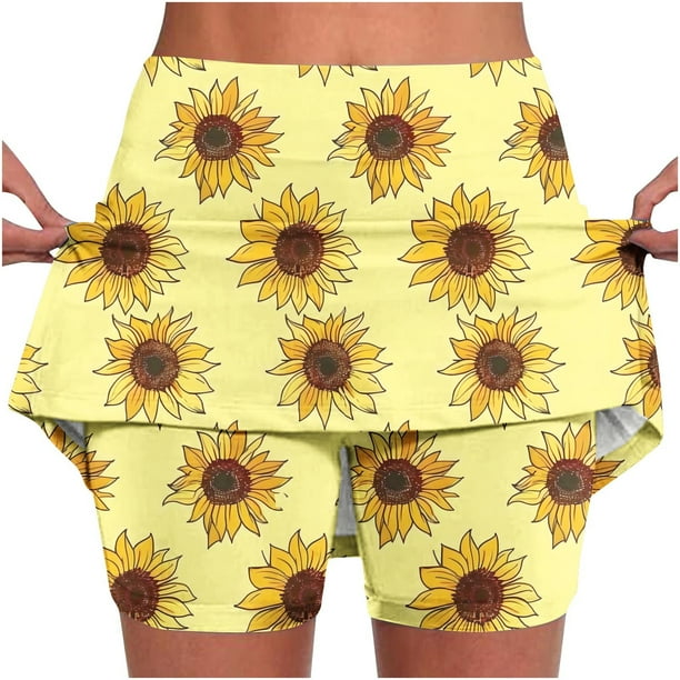 Vblhal Sunflower Print Skorts for Women Classic Fit Tummy Control