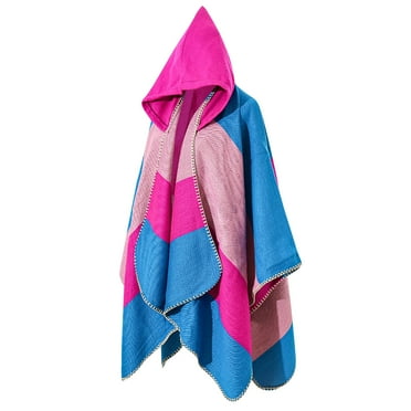 Vblhal Trendy Color Block Cloak Poncho for Women, Casual Open Front Cardigan Shawl, Warm Winter Cape Wraps, Daily Wearable Capelet Ponchos