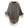 thumbnail image 1 of Vblhal Women's Fleece-Lined Poncho Cape with Trendy Striped Knit, Plush Collar, and Faux Fur Trim Shawl Sweater, 1 of 2