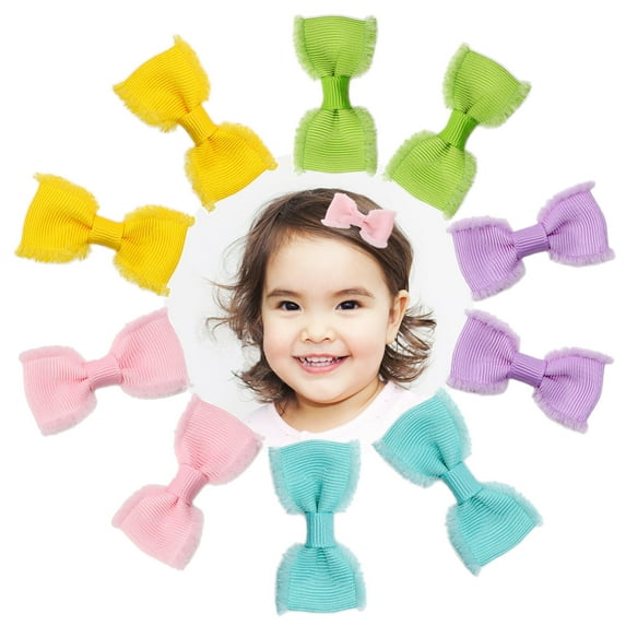 Vbruky 10 PCS Baby Girls Hair Clips Cute Hair Accessories Bright Color, Tiny 2" Handmade Non-Slip Hair Bows for Toddler Girls, Baby Barrettes for Newborns Infants Kids