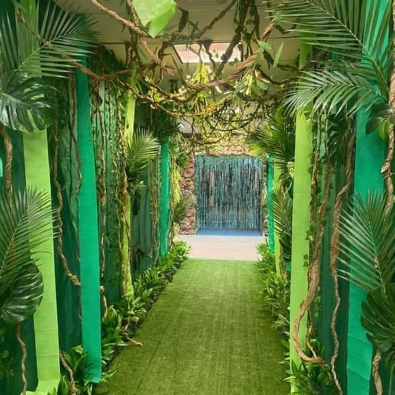 Vbs 2026 Decoration Jungle Party Decoration Tropical Rainforest Leaves Artificial Rattan Vines Garland with Fake Tropical Palm Leaves for Summer Camp Classroom Indoor Outdoor Decor