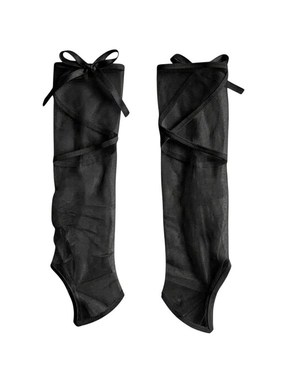 1 Pair Black Strap Mesh Leg Warmers Breathable Long Leg Covers for Ballet Yoga One Size