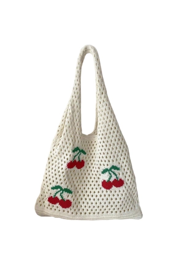 1pc Style 2 Cherry Pattern Crochet Large Capacity Shoulder Bags Tote Bag for Daily Use