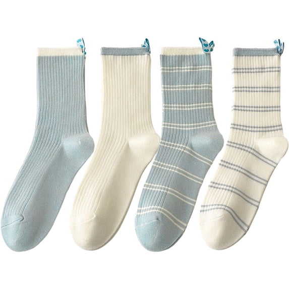 Vbsqjc 4 Pairs Cream Cotton Ankle Socks for Women Sweet Casual Crew Socks One Size