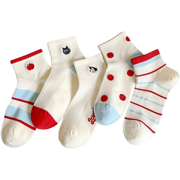 Vbsqjc 5 Pairs Polka Dot Cotton Ankle Socks for Women Sweet Casual Crew Socks One Size