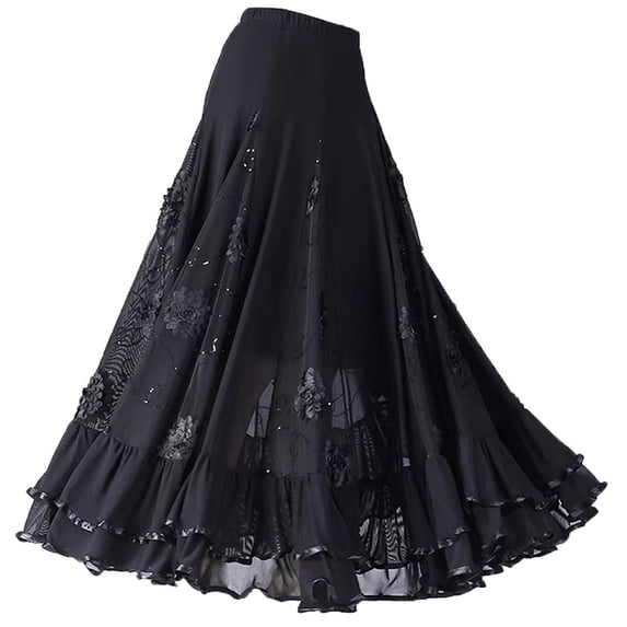Vbsqjc Black 360 Degree Big Swing Social Dance Skirts One Size 1Pc