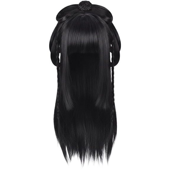 Vbsqjc Black Traditional Braided Updo Synthetic Wig 70cm Style 2 for Cultural Events 1Pc
