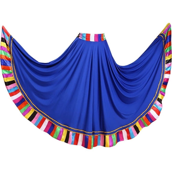 Vbsqjc Blue Colorful Striped Big Swing Folk Dance Skirts 1Pc