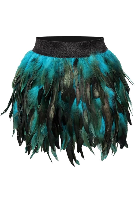 Blue Gothic Feather Elastic Waist Short Skirts XXL 1Pc
