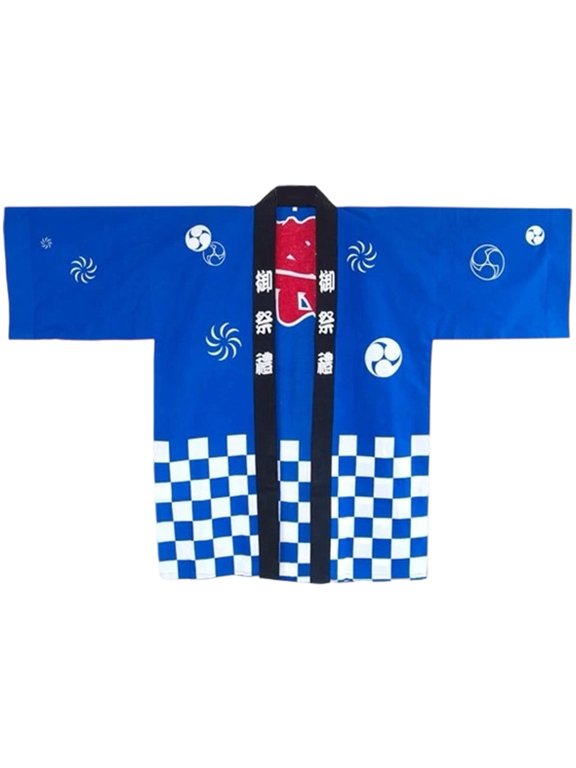 Blue Japanese Summer Festival Haori Loose Sleeve Kimono Cardigan Blouses & Tops 2XL 1pc