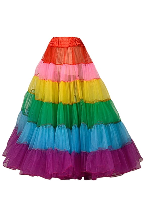 Colorful Multi Layered Elastic High Waist Midi Tulle Skirts 1Pc