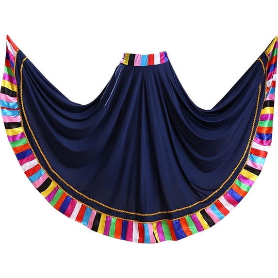 Vbsqjc Deep Blue Colorful Striped Big Swing Folk Dance Skirts 1Pc