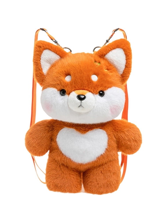 Orange Cute Fox Plush Backpacks Casual Daily Travel Backpack 1Pc