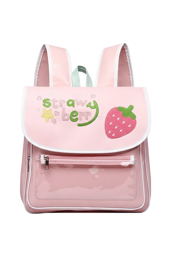 Pink Strawberry Embroidered Polyester Backpacks Casual Daily Commute Backpack 1Pc