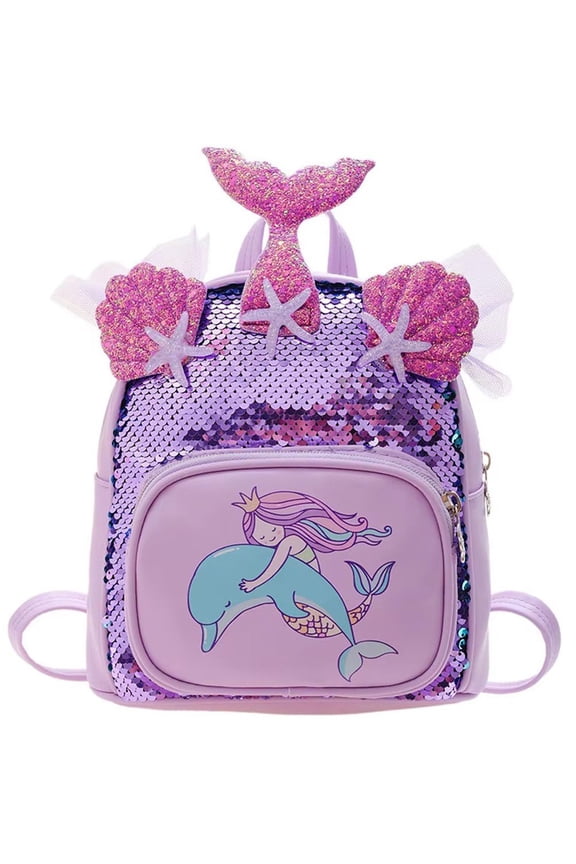 Purple Mermaid Glitter Polyester Backpacks Casual Daily Backpack 1Pc