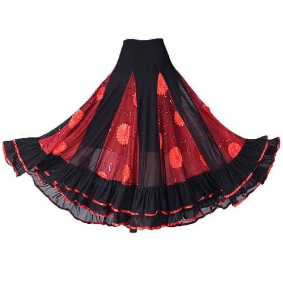 Vbsqjc Red 360 Degree Big Swing Social Dance Skirts One Size 1Pc