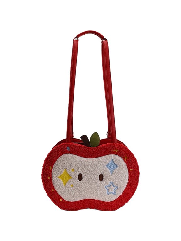 Red Apple Shape Plush Backpacks Casual Daily Travel Backpack 1Pc